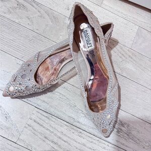 Badgley Mischka Crystal Rhinestone Lace Flats Nude Bridal Shoes Size 9.5